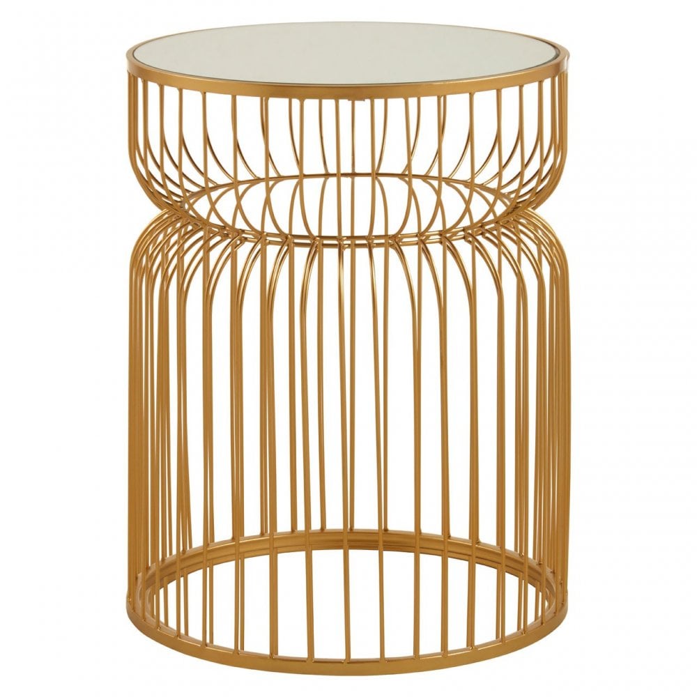 Anvil Gold Metal Wireframe Round Side Table Gold