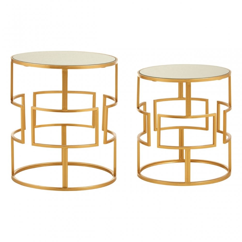 Anvil Set of 2 Gold Metal / Round Side Tables Gold