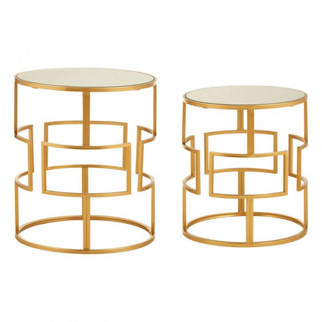 Anvil Set of 2 Gold Metal / Round Side Tables Gold