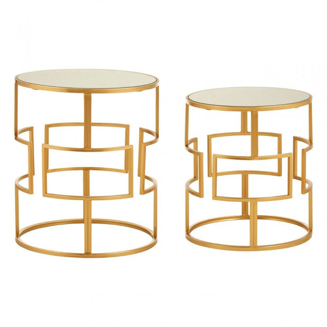 Anvil Set of 2 Gold Metal / Round Side Tables Gold