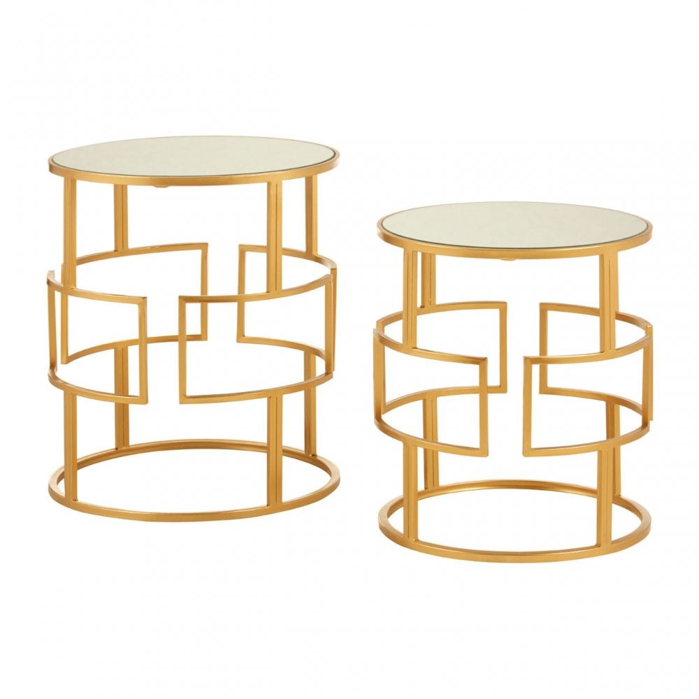 Anvil Set of 2 Gold Metal / Round Side Tables Gold