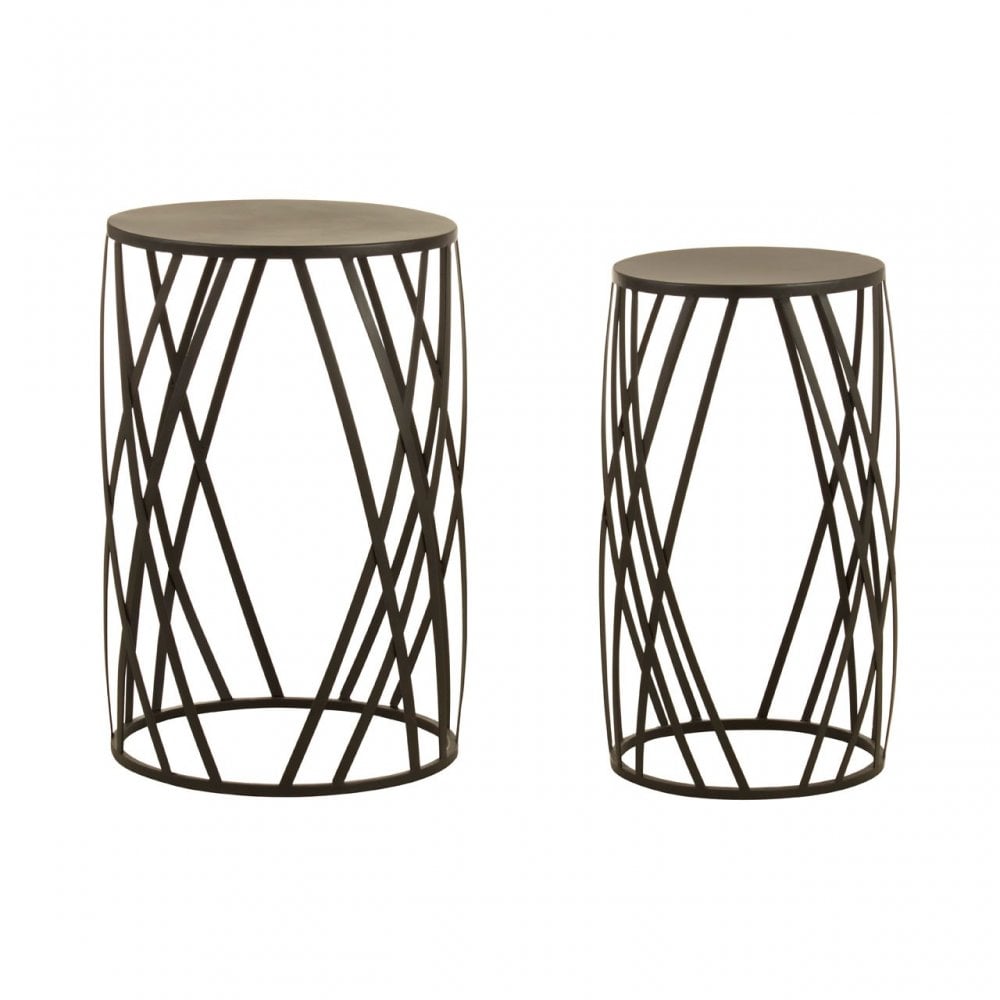 Avantis Set of 2 Black Metal Round Side Tables Black