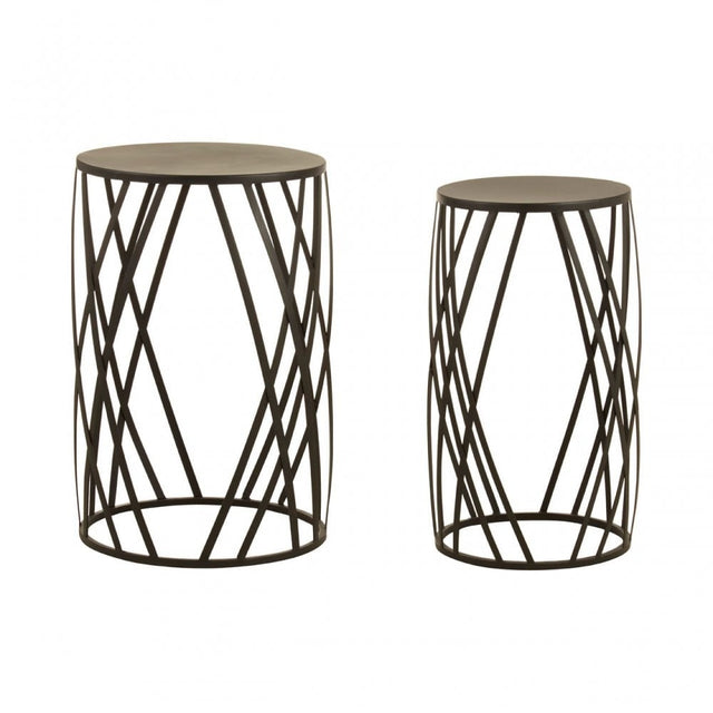 Avantis Set of 2 Black Metal Round Side Tables Black