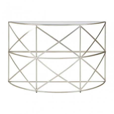 Rubia Silver Leaf Demilune Console Table Silver