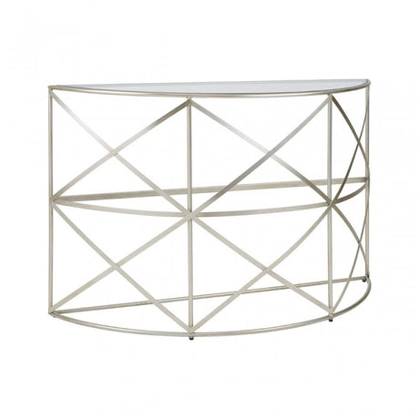 Rubia Silver Leaf Demilune Console Table Silver