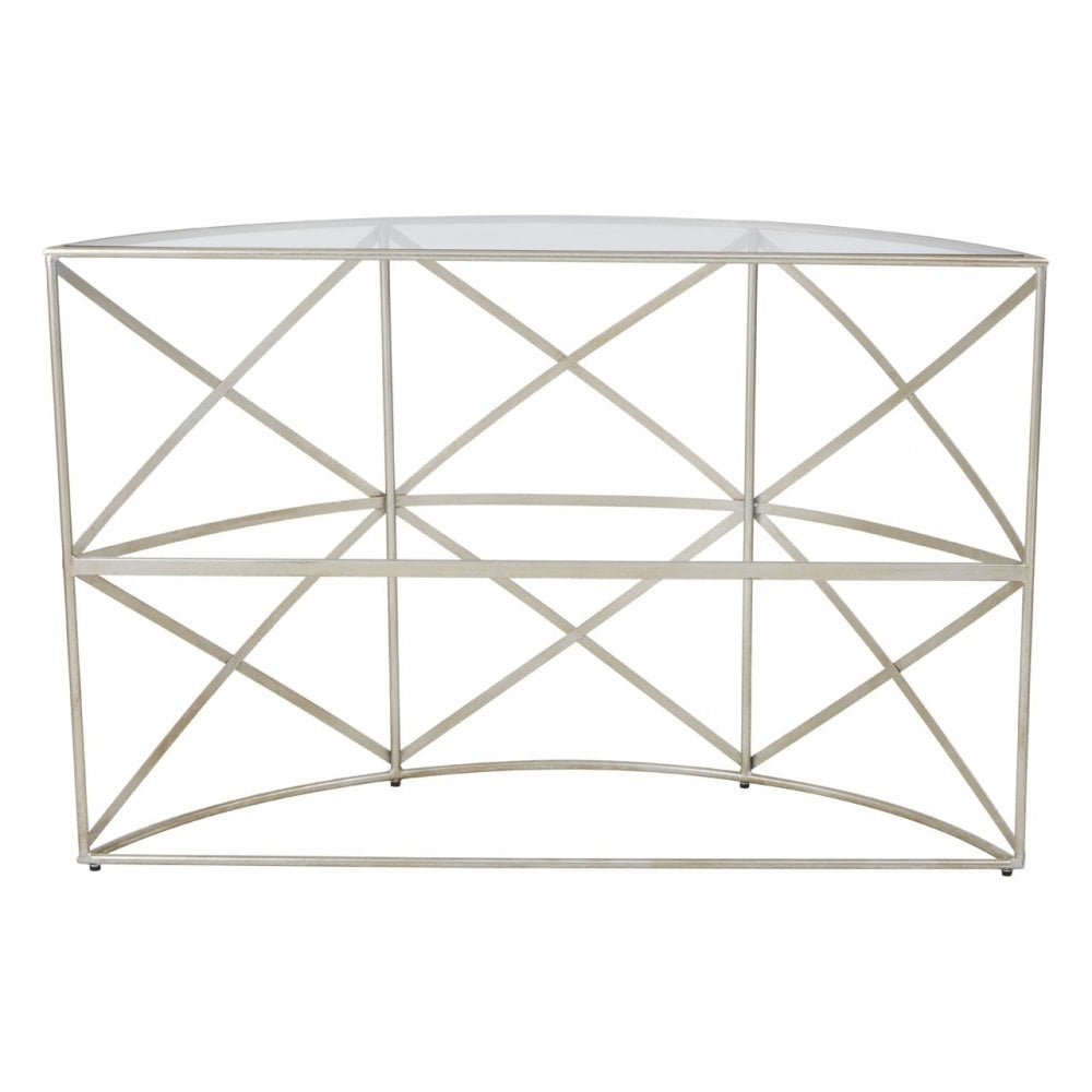 Rubia Silver Leaf Demilune Console Table Silver