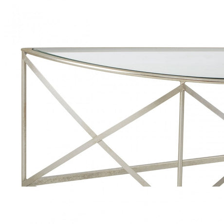 Rubia Silver Leaf Demilune Console Table Silver