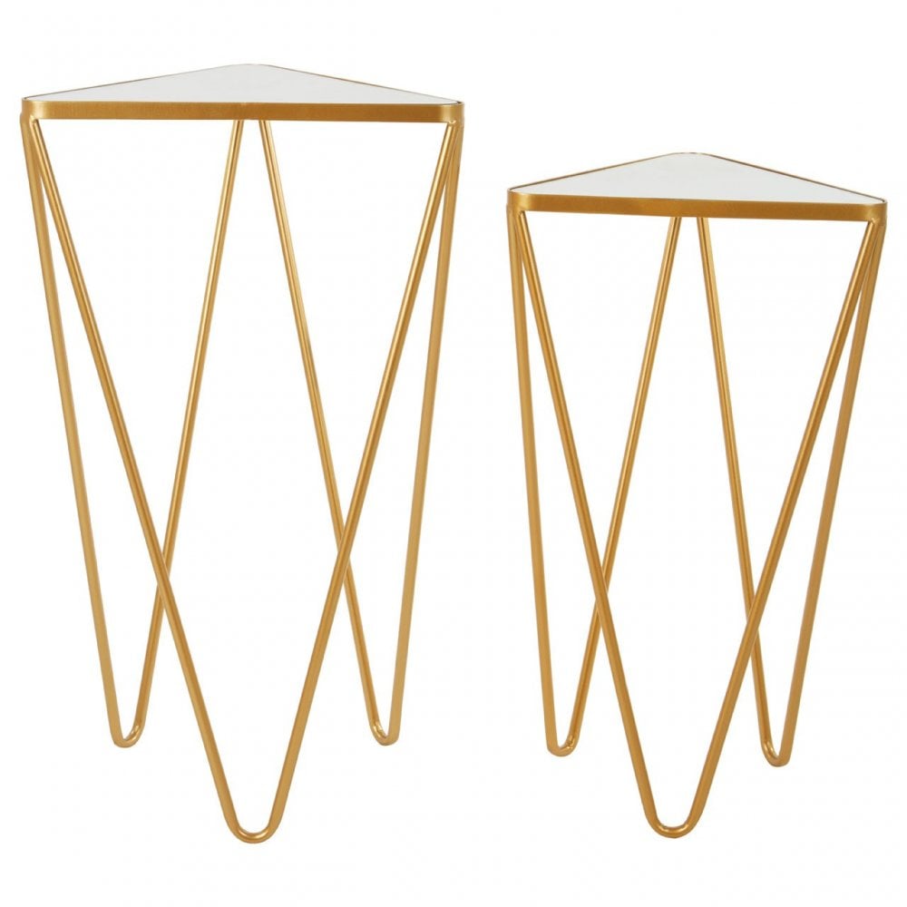 Anvil Set Of 2 Gold Finish Triangle Tables Gold