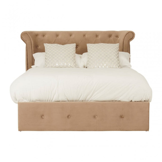 Edison Beige Double Ottoman Bed Beige