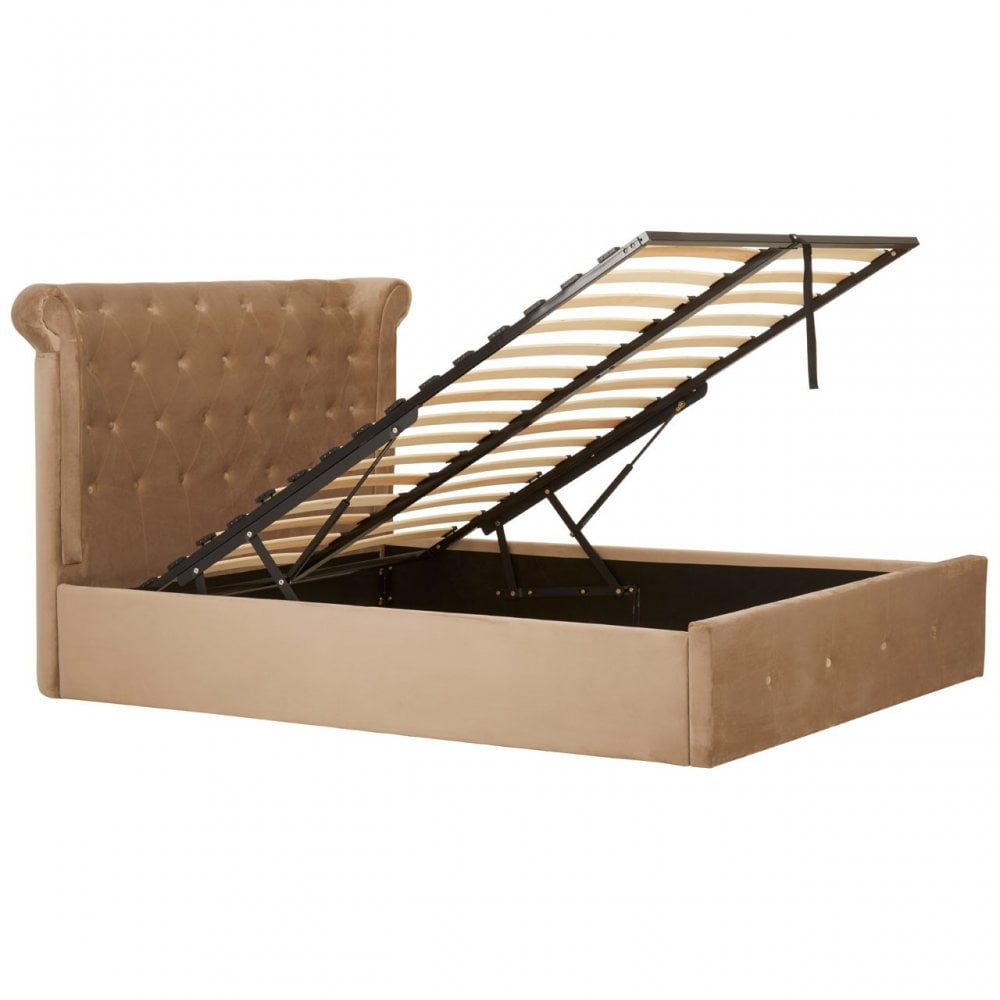 Edison Beige Double Ottoman Bed Beige