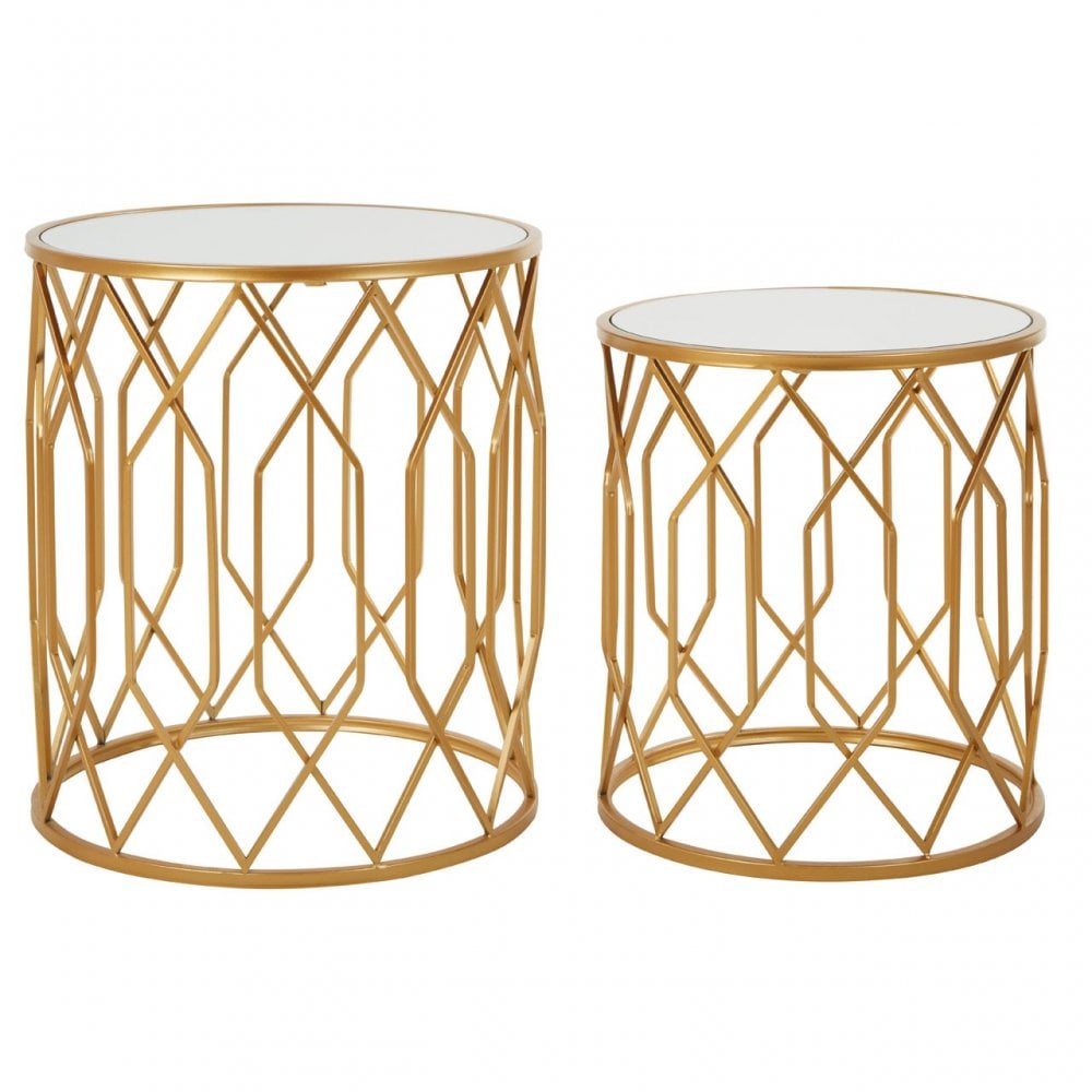Anvil Set of 2 Gold Frame Round Side Tables Gold