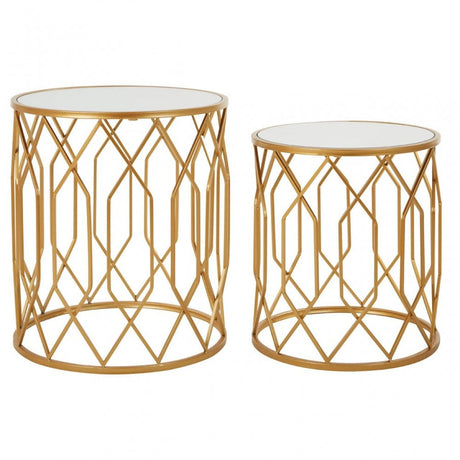 Anvil Set of 2 Gold Frame Round Side Tables Gold
