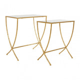 Anvil Set of 2 Bamboo Design Side Tables Gold