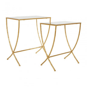 Anvil Set of 2 Bamboo Design Side Tables Gold