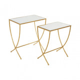 Anvil Set of 2 Bamboo Design Side Tables Gold