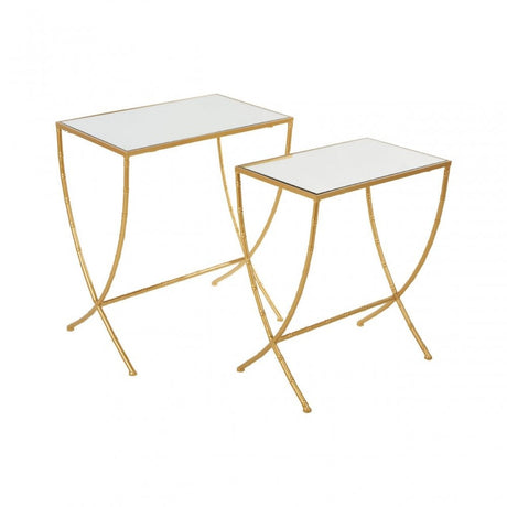 Anvil Set of 2 Bamboo Design Side Tables Gold