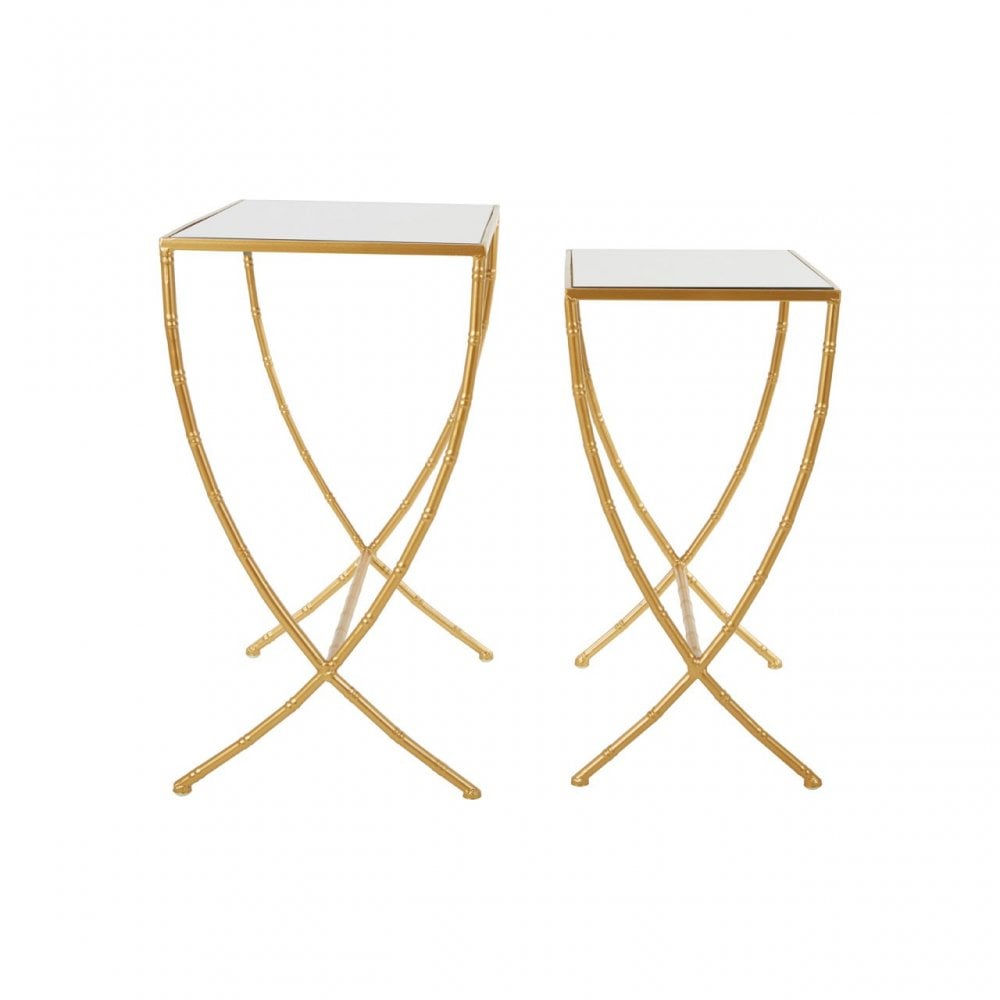 Anvil Set of 2 Bamboo Design Side Tables Gold