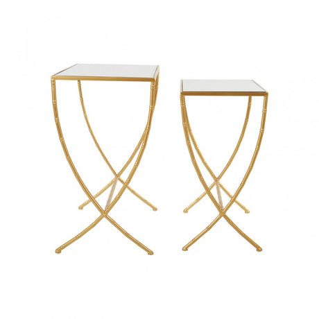 Anvil Set of 2 Bamboo Design Side Tables Gold