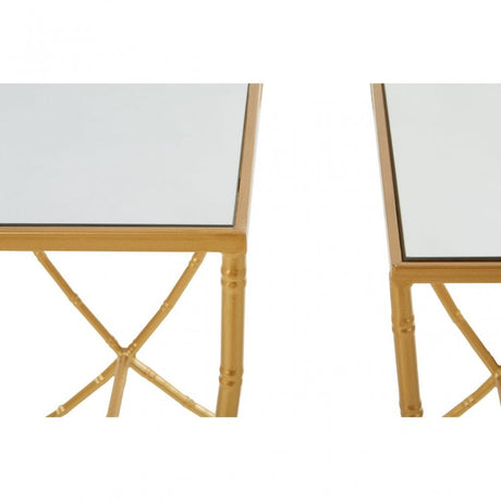 Anvil Set of 2 Bamboo Design Side Tables Gold