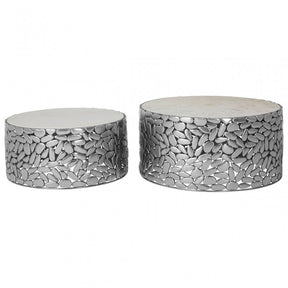 Hamish Set of 2 Antique Pewter Side Tables Silver
