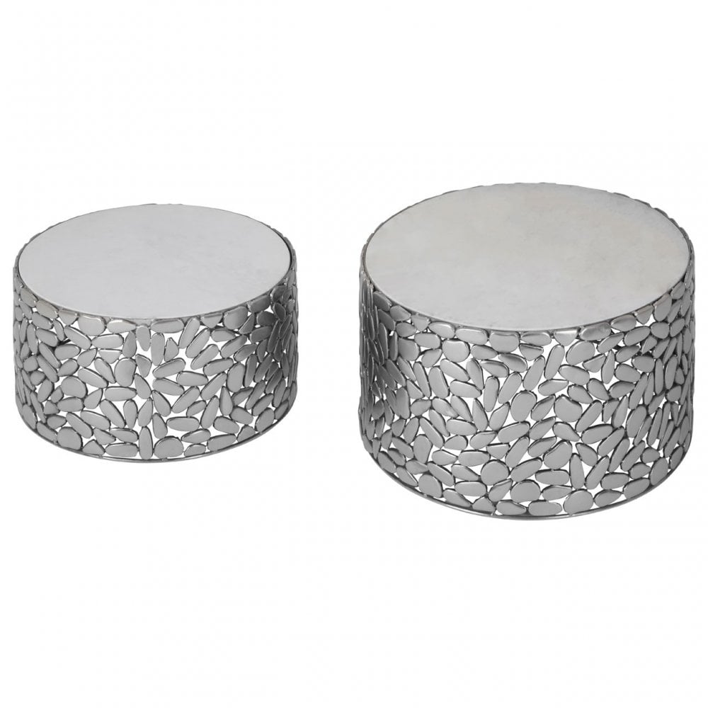 Hamish Set of 2 Antique Pewter Side Tables Silver