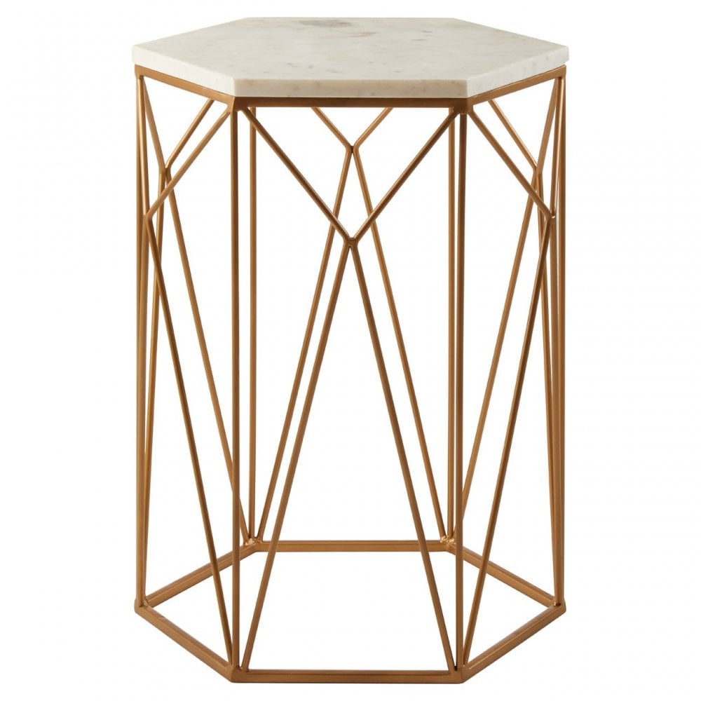 Gianna Side Table with Geometric Base White