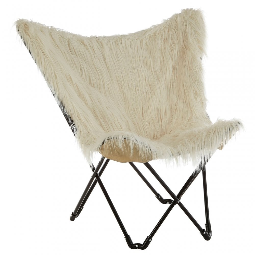 Sienna White Faux Fur Butterfly Chair White