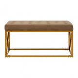 Matayo Mink Velvet Gold Finish Bench Brown