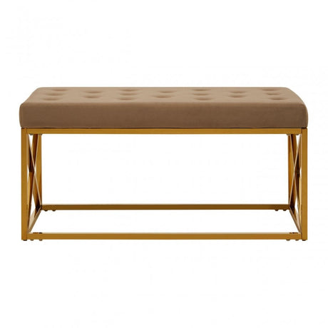 Matayo Mink Velvet Gold Finish Bench Brown