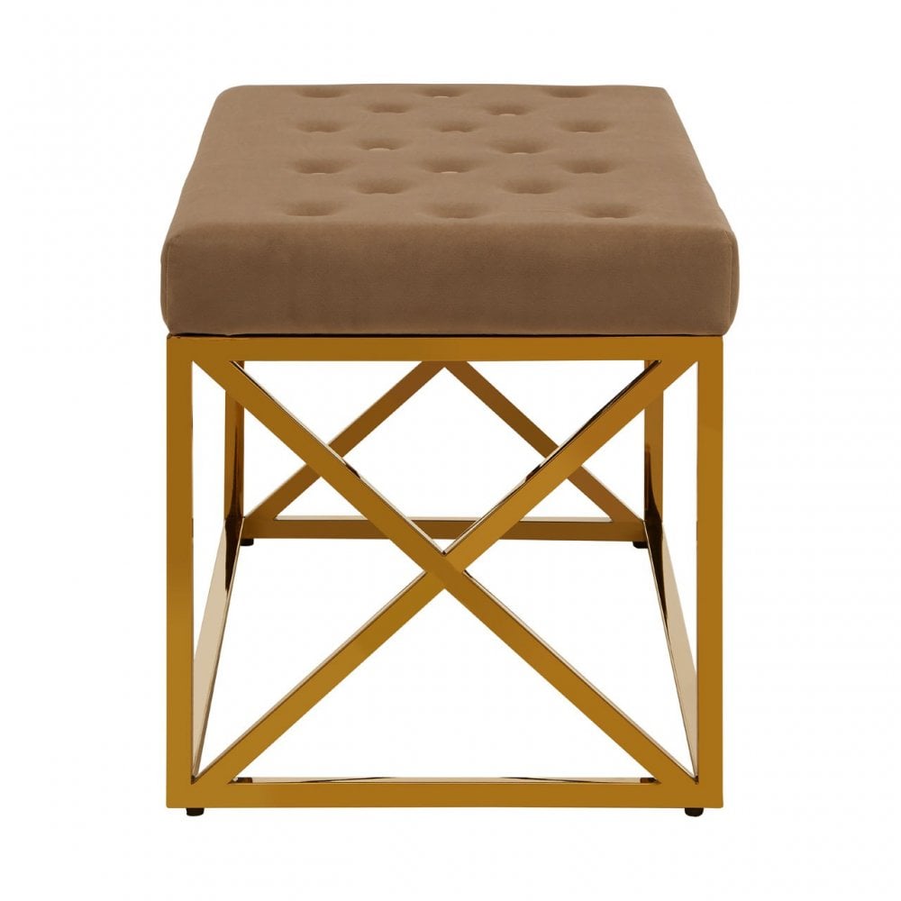 Matayo Mink Velvet Gold Finish Bench Brown