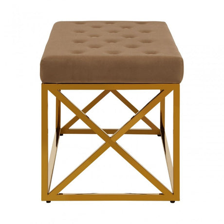 Matayo Mink Velvet Gold Finish Bench Brown