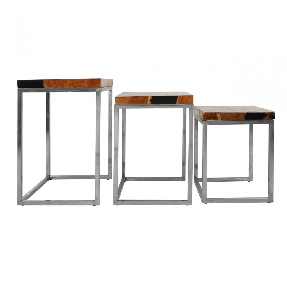 Surak Set of 3 Teak Wood Nesting Tables Natural