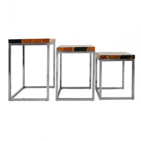 Surak Set of 3 Teak Wood Nesting Tables Natural