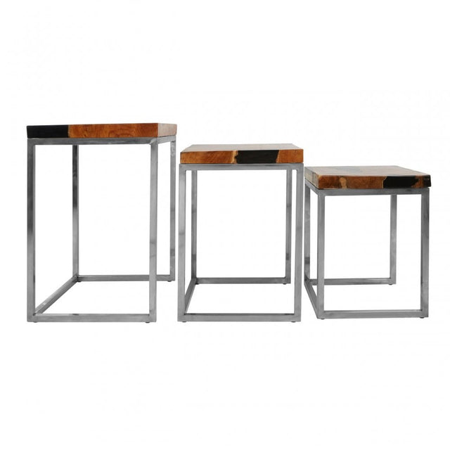 Surak Set of 3 Teak Wood Nesting Tables Natural