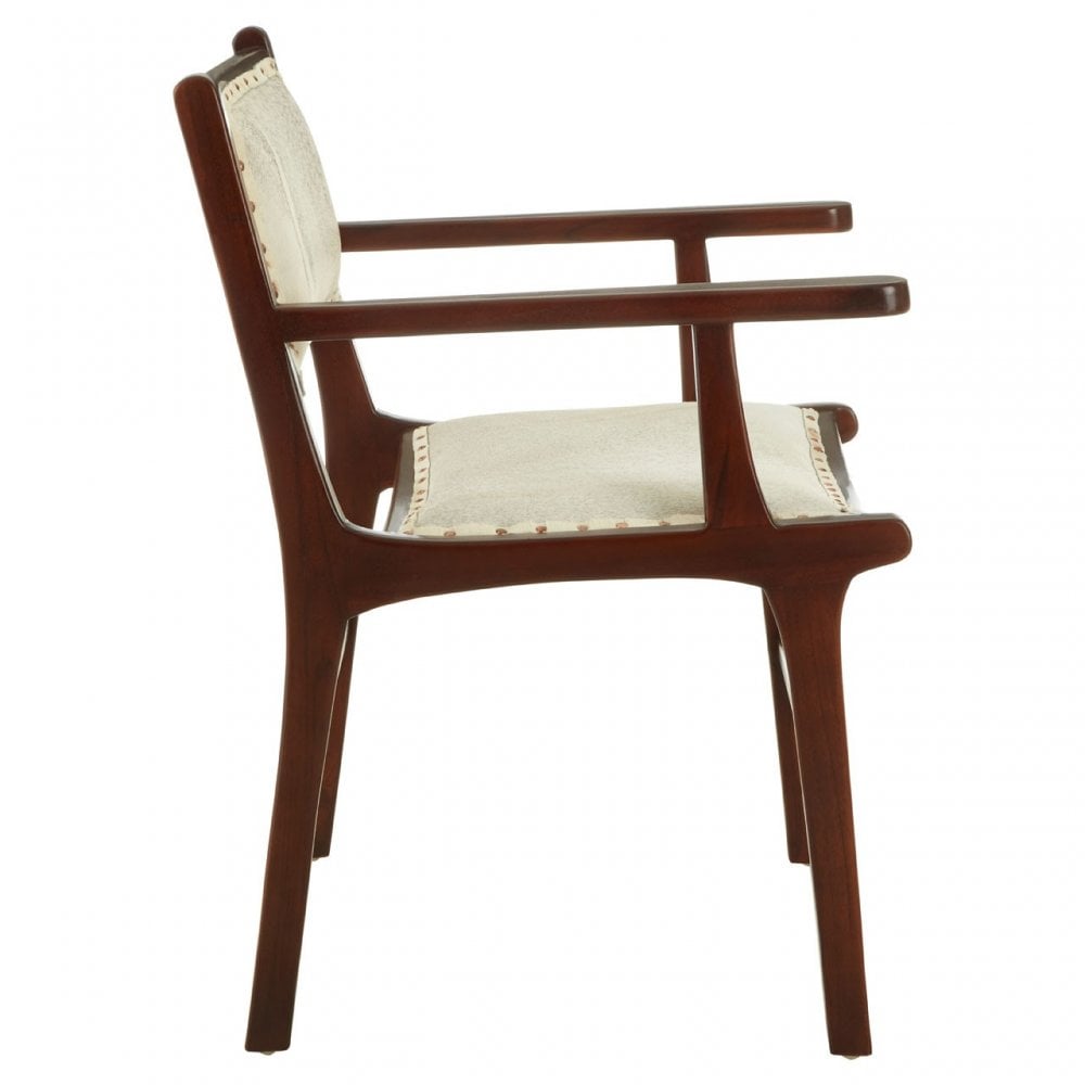Kourtnai Leather Teak Wood Dining Chair Brown