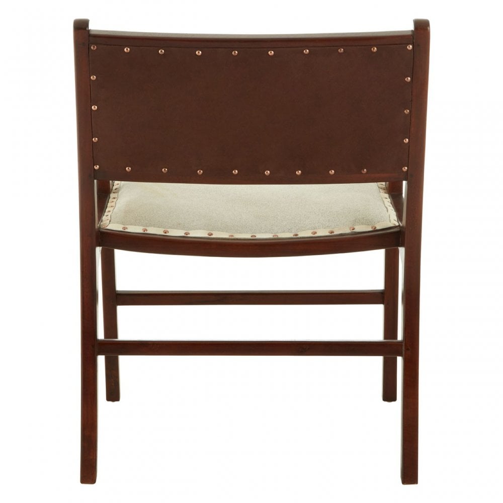 Kourtnai Leather Teak Wood Dining Chair Brown