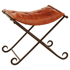 Longhorn Longhorn Buffalo Tan Leather / Iron Folding Stool Brown
