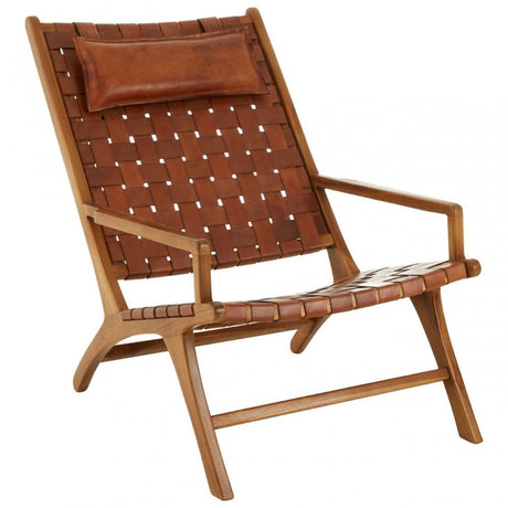 Kourtnai Teak Wood And Leather Chair Brown