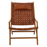 Kourtnai Teak Wood And Leather Chair Brown