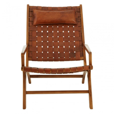Kourtnai Teak Wood And Leather Chair Brown