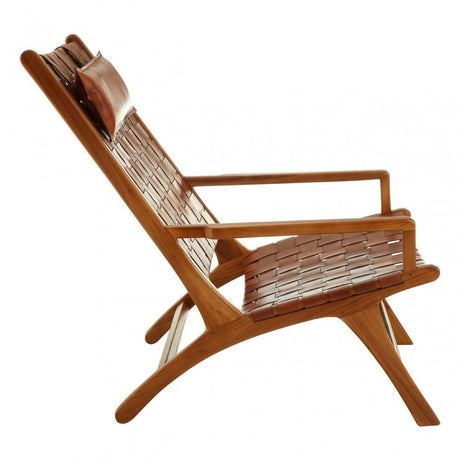 Kourtnai Teak Wood And Leather Chair Brown