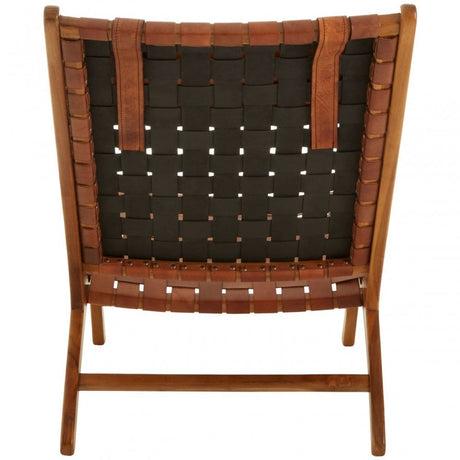 Kourtnai Teak Wood And Leather Chair Brown