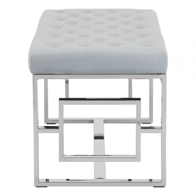 Matayo Grey Velvet / Silver Finish Bench Grey
