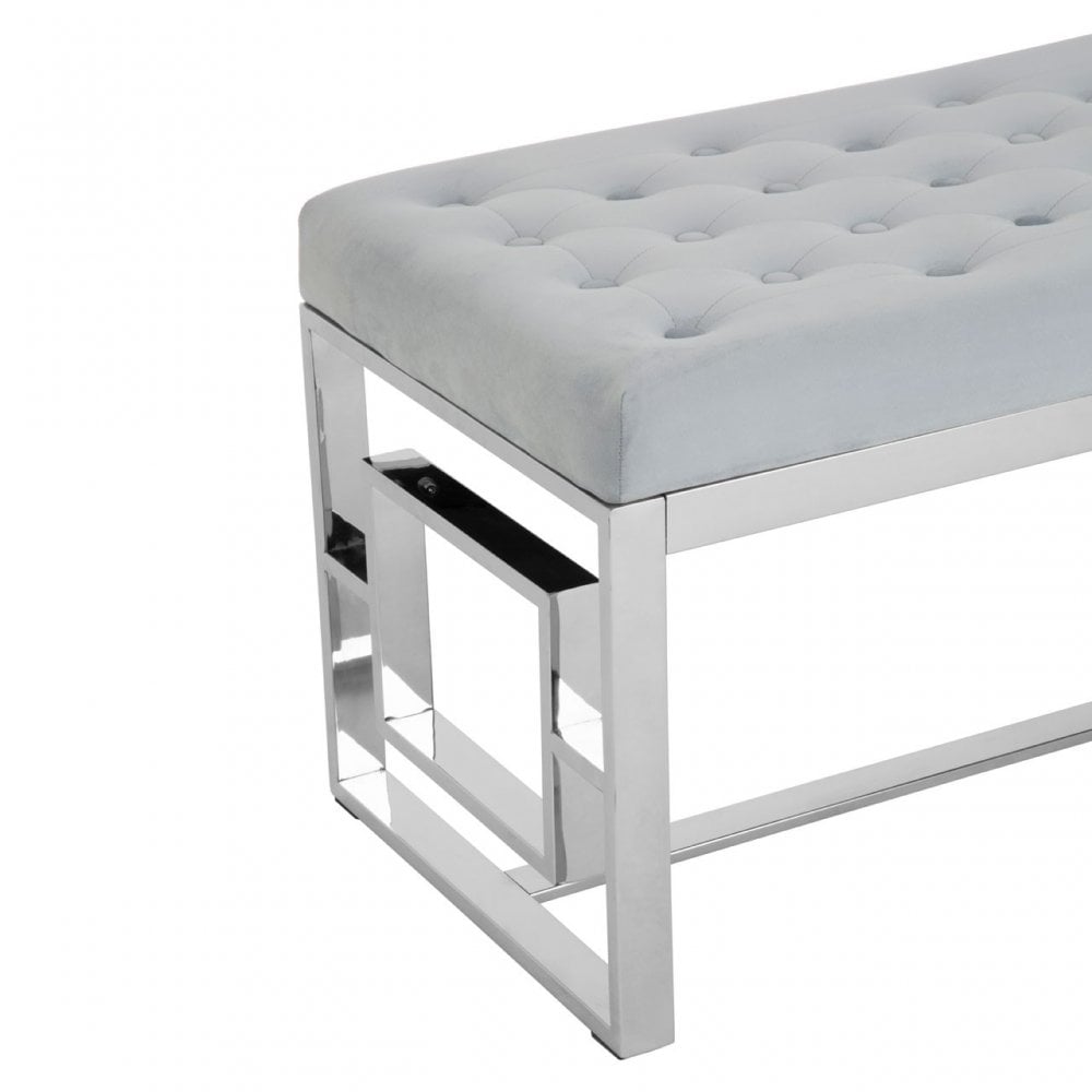 Matayo Grey Velvet / Silver Finish Bench Grey