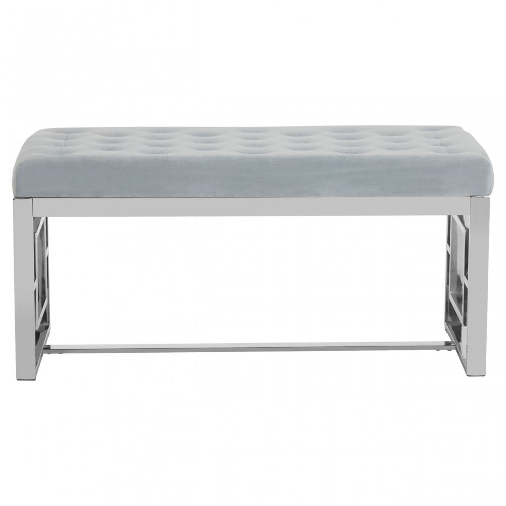 Matayo Grey Velvet / Silver Finish Bench Grey