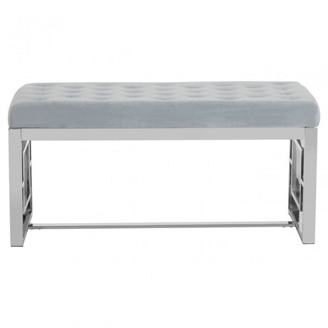 Matayo Grey Velvet / Silver Finish Bench Grey