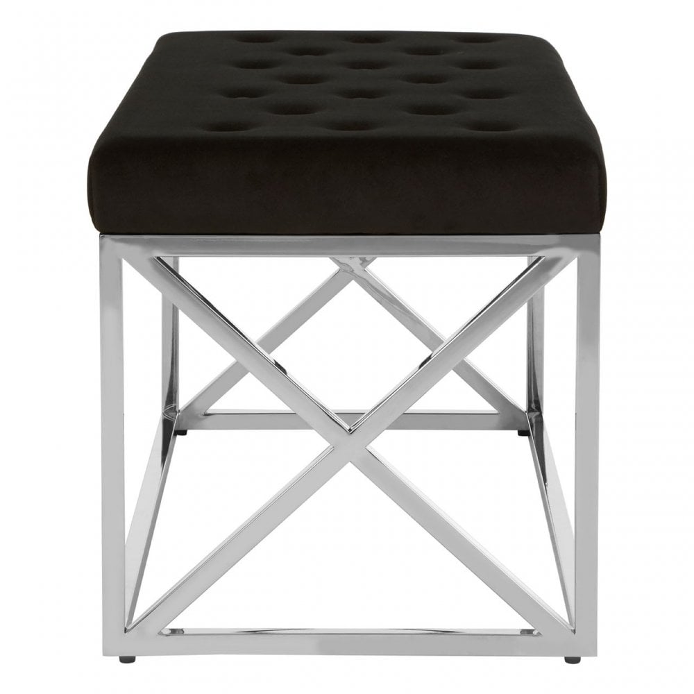 Matayo Black Tufted Seat / Silver Finish Bench Black