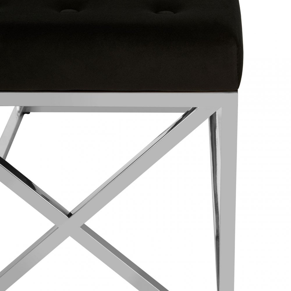 Matayo Black Tufted Seat / Silver Finish Bench Black