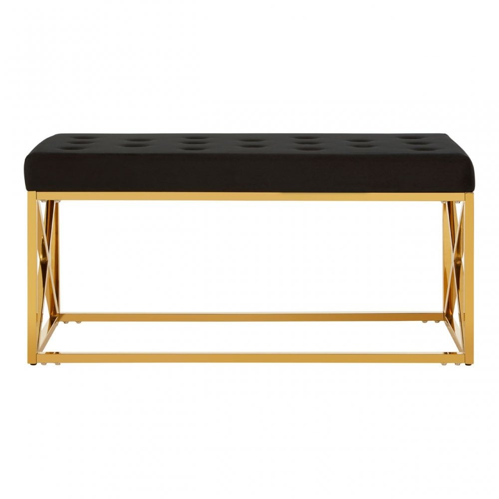 Matayo Black Tufted Seat / Gold Finish Bench Black