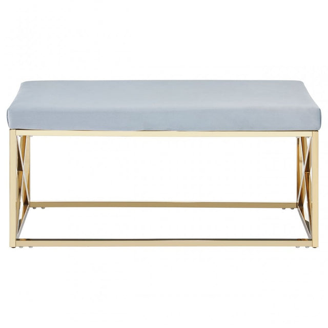 Matayo Grey Velvet / Gold Finish Bench Blue